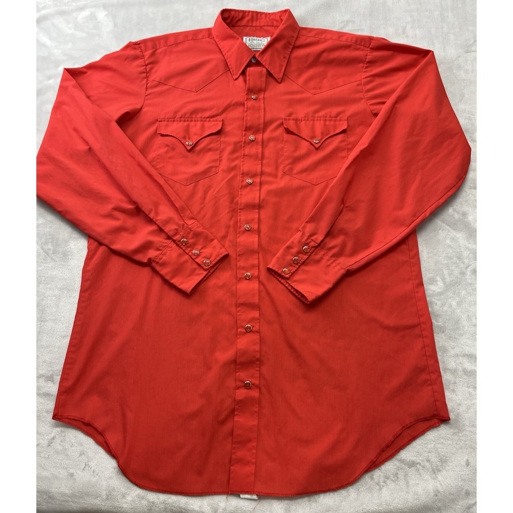 H bar C Mr Tall Shirt Men 17-37 XL Red Pearl Snap California Ranchwear made USA